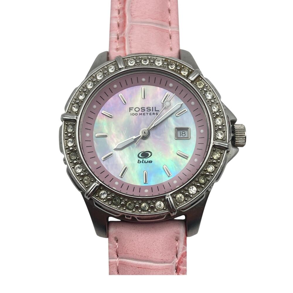Fossil Blue Women's MOP Watch 35mm - New Battery - Date - WR Adjustable AM-3794